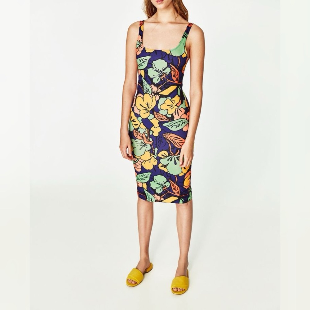 Zara square neck bodycon midi dress